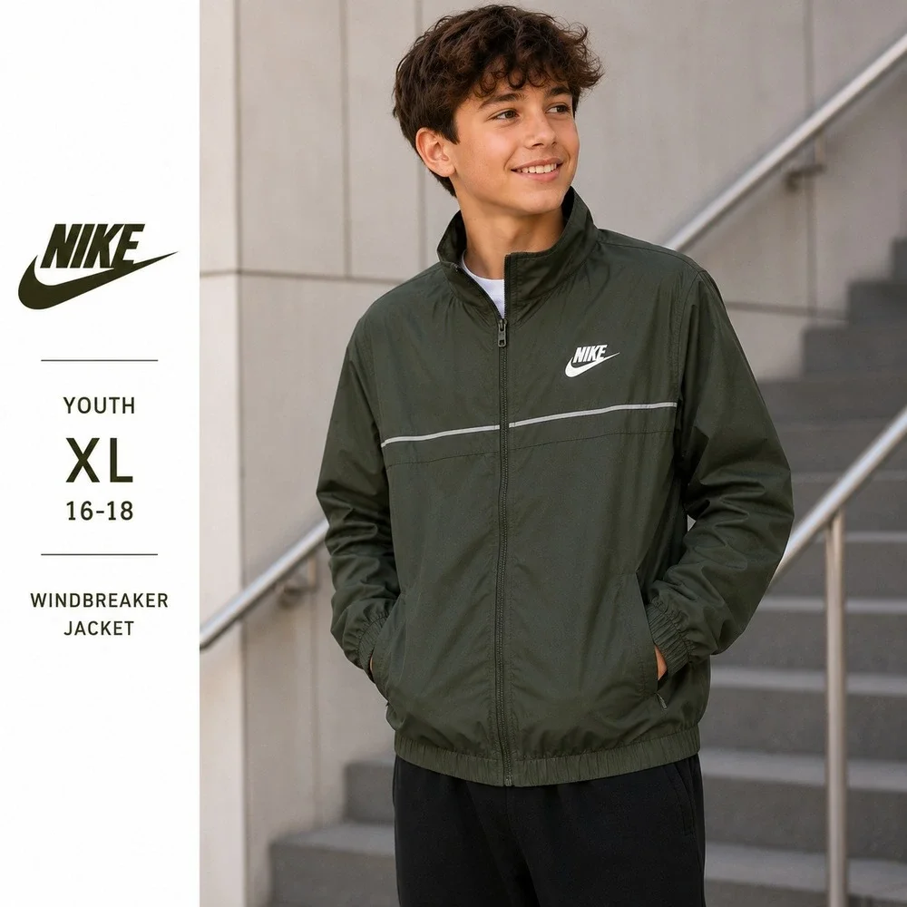 Nike Track Jacket Youth XL 16-18 Green Windbreaker Sportswear Full Zip Logo Coat